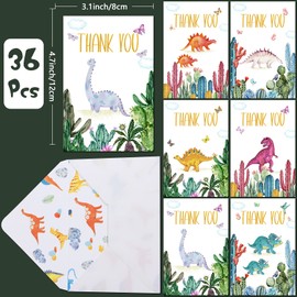 Clabby 72 Pcs Dinosaur Thank You Cards Includes 36 Pieces Dinosaur Envelopes and 36 Pieces Cactus Dino Thank You Cards 4.7 x 6.2 Inches Watercolor Dino Blank Notes for Baby Shower Kids Birthday Party