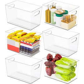 SuoXing SuoXing Clear Plastic Storage Bins For Pantry Organization,6 Pack Acrylic Bins and Containerstore for Organizing with Handle,11 Large Open Storage Containers for Shelves,Kitchen,Refrigerator,Cabinet