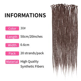 Dsoar Thin 0.6 cm Long Synthetic Dreadlock Extensions Handmade 50 cm 20 Strand Crochet Hair Long Crochet Braids Hip-Hop Style Soft Dreads Hair Extensions