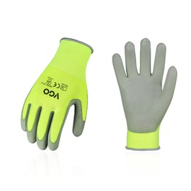 Vgo... 15Pairs Safety Work Gloves,Gardening Gloves,Polyurethane Coated,Dipping Gloves,Latex Free(Size L,Fluorescent Yellow,PU2103)