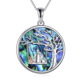 AOBOCO Tree of Life Abalone Necklace 925 Silver Jewellery Tree of Life Cat Chain Gifts for Women Girls Adjustable Tree of Life Chain, Sterling Silver