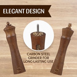 King & Queen Chess Piece Salt and Pepper Grinder Set – 9-Inch Acacia Wood Manual Mills for Precision Grinding, Stylish Kitchen & Dining Table Decor