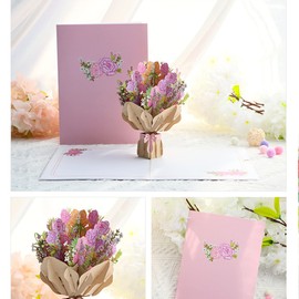 Pop-Up Card Flowers 3D, Flower Card for Women, Popup Greeting Card, with Bouquet, Colourful Flower Card, 15 cm x 20 cm, Birthday Card, 11D Pop Up, Wedding Card with Delicious