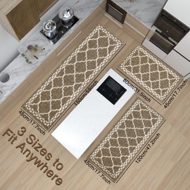 Kitchen mats for Floor 3 Piece Set,Soft Comfort Kitchen Runner Rugs Non Skid Washable,Farmhouse Kitchen mats for Floor Sets,Kitchen Area Rug Floor Mat for Bathroom Entryway Indoor Door (Brown)