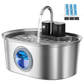 Cat Water Fountain Stainless Steel 108oz/3.2L:Battery Operated Wireless Cat Fountains for Drinking Indoor, Automatic Pet Water Dispenser with Ultra Quiet Pump,Multi-Filtration,Easy Clean BPA-Free