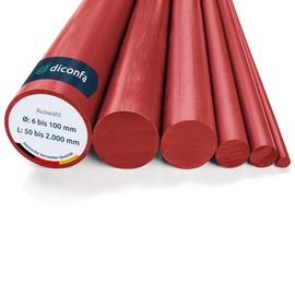 diconfa PVC round rod, red, to size, selection: diameter 15 x 500 mm, diameter: 6 to 100 mm, length: 100 to 1000 mm, deburred plastic rod, hard solid material, round pole, robust, durable
