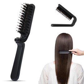 ADOFUN Hair Brush, Pig Hair Comb, Scalp Massage Comb, Hair Brush, Foldable, Anti-Static, Portable Brush, Improve Hair Quality, Glossy, Smooth and Beautiful, Suitable for All Hair Types