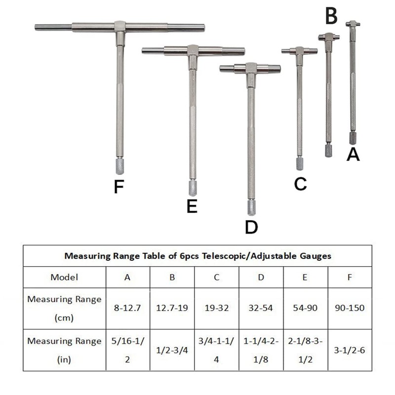 6Pcs/Set Telescopic Gauge Set 8-150mm Adjustable Inner Diameter Gauge Self-Centering