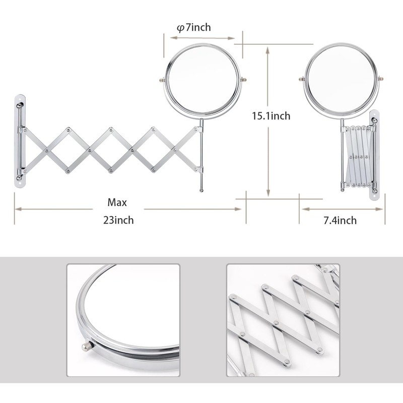 Welllink 7Inch Wall Mounted Double Sided Mirror, Accordion Makeup Mirror