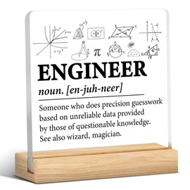 Engineer Gift, Gift for Engineer Men, Engineer Clear Desk Decorative Sign Engineer Definition Acrylic Plaque with Wooden Stand 4x4 Inch Sign Home Office Desk Decor