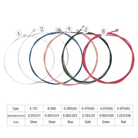 Bass Guitar String, 6 Pcs Electric Bass String Tuning Stability Mulit Color Bass String Standard Gauge String 6 Guitar Strings Acoustic Guitar Strings Replacement