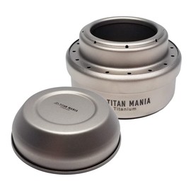 TITAN MANIA Alcohol Stove, Titanium, Ultra Lightweight, Durable, Alcohol Burner, Compact, Portable, Camping, Outdoor, Solo Camping, Outdoor, Camping Equipment (Alcohol Stove + Fire Lid Set)