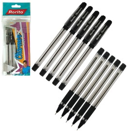 rorito 10 x 0.7mm Charmer BLACK Ballpoint Pens Soft Grip Fast Smooth Writing