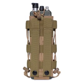 MUCHER Tactical Bottle Holder Molle Bottle Holder Durable Military Water Bottle Bag with 2 Hooks Water Bottle Holder for Outdoor Hiking Hunting Camping Training, khaki, Additional pocket