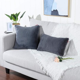 Mandioo Grey Faux Fur Cushion Covers 12x20 Inches Lumbar Cushion Cases Fuzzy Cozy Soft Decorative Throw Pillowcases for Sofa Bedroom Car 30cmx50cm,Pack of 2