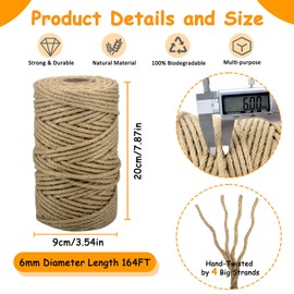 Jute Rope for Cat Scratch Post 1/4" Diameter 164 FT Cat Natural Hemp Rope Cat Tower Repair Rope Cat Tree Rope Replacement Recovering and DIY