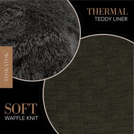 TOSKATOK® Mens Unisex Warm Winter Textured Knit Thermal Insulation Slouch Beanie hat with Cosy Faux Fur Teddy Fleece Liner-Olive