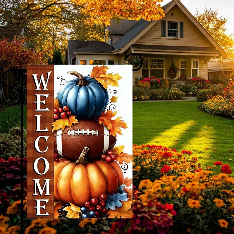 Fall Football Welcome Garden Yard Flags 12x18 Double Sided Outside