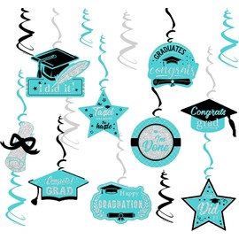 Teal Graduation Party Decorations 2023 Turquoise Teal Black/Teal Graduation Decorations 2023 Teal Silver Black Hanging Swirls 15pcs Class of 2023 Teal Black Graduation Decorations