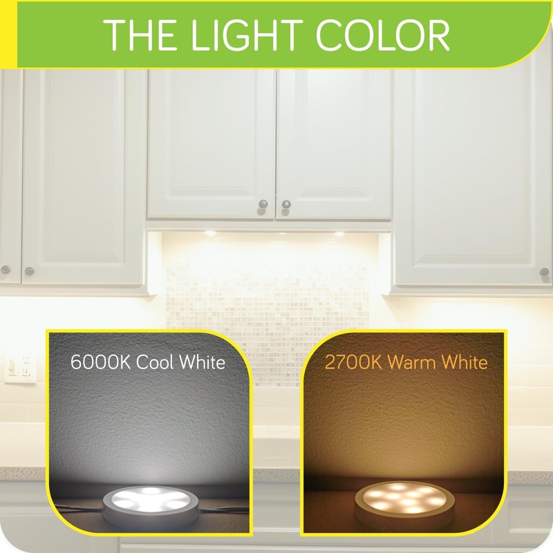 Meigour Bookshelf Accent Lighting, Under Cabinet LED Puck Lights, 110V