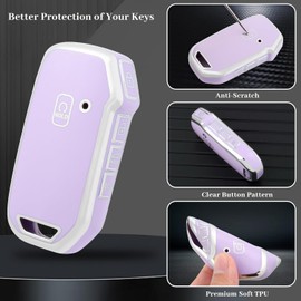 OFFCURVE Funda de Llave Compatible con Kia - Funda Protectora de TPU Suave con 5 Botones para Llave Inteligente sin Llave (Morado Plata)
