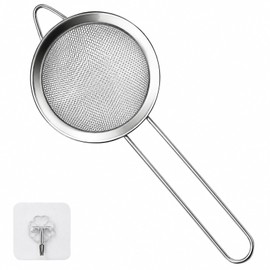 Fine Mesh Strainer, Stainless Steel Small Kitchen Sieve with Handle, 8cm Mini Tea Strainer for Tea Coffee Juice Flour Baking, Reusable Handheld Filter Spoon with Storage Hook
