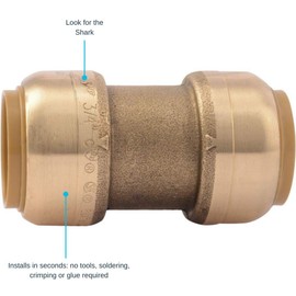 SharkBite 3/4 Inch Coupling, Push to Connect Brass Plumbing Fitting, PEX Pipe, Copper, CPVC, PE-RT, HDPE, U016LFA