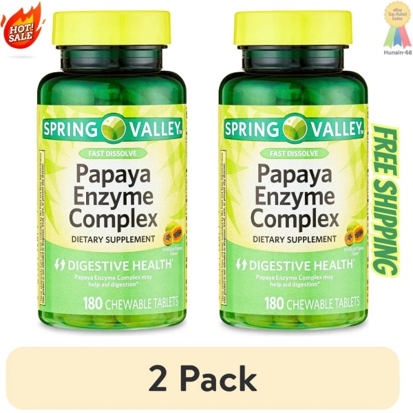 Spring Valley Papaya Enzyme Complex Chewable Tablets Dietary 180 Count