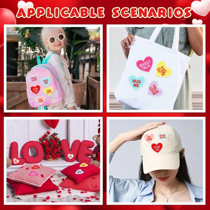 AUGSUN 30pcs Valentine's Day Iron On Patches Conversation Hearts Candy