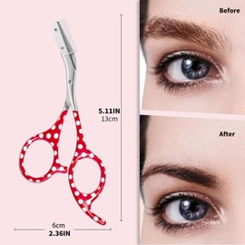 DINNAT Eyebrow Trimmer With Comb, Stainless Steel Facial Grooming Scissors Kit, Professional Precision Eyebrow Scissors, Perfect For Gifts For Men And Women (Red)