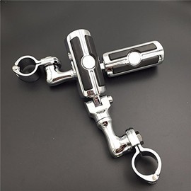 SMT-Chrome Short Angled Adjustable Peg Mounting Kit Skull Zombie Footrest Compatible With V-STAR Roadstar Suzuki Boulevard with 1 inch (1") 25mm Front Engine Guard Frame Tube [B01AVH4UW0]