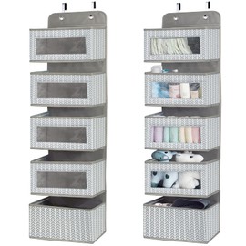 VERONLY Over the Door Hanging Organizer with 5 Large Pockets - Wall Mount Pantry Storage with Clear PVC Window & 2 Big Metal Hooks for Closet,Bathroom,Nursery,Bedroom,Dorm,Baby Diapers,Kids Toys (Gray)