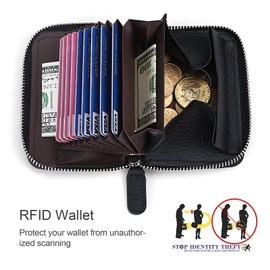 Jinlaili Women's Small Genuine Leather Purse, Wallet with Zip and Many Compartments, RFID Blocking Credit Card Holder, Wallet, Credit Card Holder (Black), black