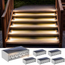 T-SUN Solar Step Light Outdoor, 6 Pack Solar Stair Light, 3000K Warm White Step Light IP65 Waterproof LED Solar Light for Outdoor Steps Court Garden Balcony Guardrail Patio