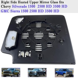 Passenger Side Heated Towing Mirror Glass Compatible with 2014-2017 Chevy Silverado 1500 Silverado 2500 HD Silverado 3500 HD GMC Sierra 1500 Sierra 2500 HD Sierra 3500 HD Right Side Upper Mirror Glass