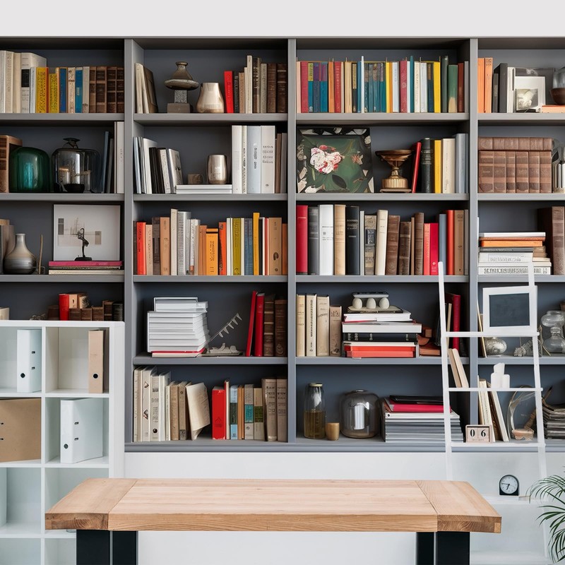 VitalCozy 8x6ft Bookshelf Backdrop Wooden Bookcase Library Photography Background Fabric