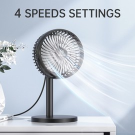 6 Inch Desk USB Fan with 4 Strong Wind, Small Personal Desktop Fan with Adjustable Height, Quiet Table Fans with 72°Rotation, 1.8m Cord, Easy to Clean, Portable Electric Office Cooling Fan for Home
