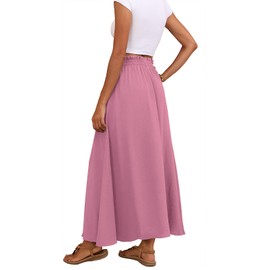 Askyes Womens Skirts Summer High Waisted Casual Work Tie Knot Flowy Swing Long Skirts with Pockets,Peach Red,XL