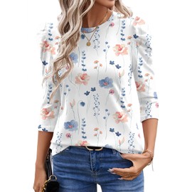 Ivicoer 3/4 Sleeve T Shirts for Women Petite Tops Short Sleeve Tops for Women Womans Tops 2025 Spring Floral L