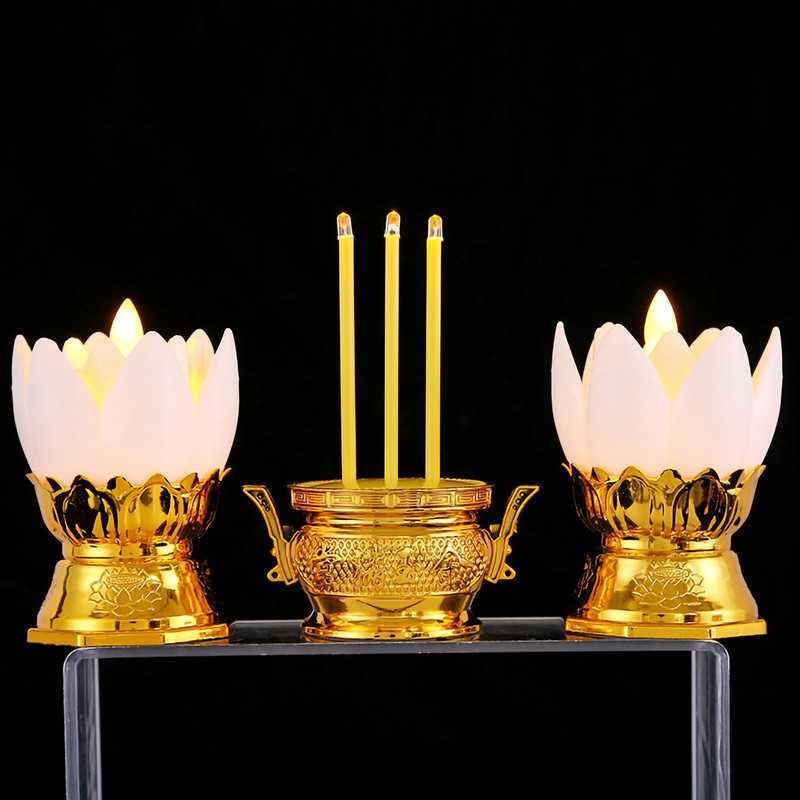 1 Set LED Lotus Simulation Candle Holder Electronic Luminous Candlestick