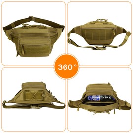 Huntvp® Tactical Belt Bag Sports Waist Bag Molle Bum Bag Waterproof with Zip for Outdoor Running Travel Hiking Cycling Camping Climbing, brown, m