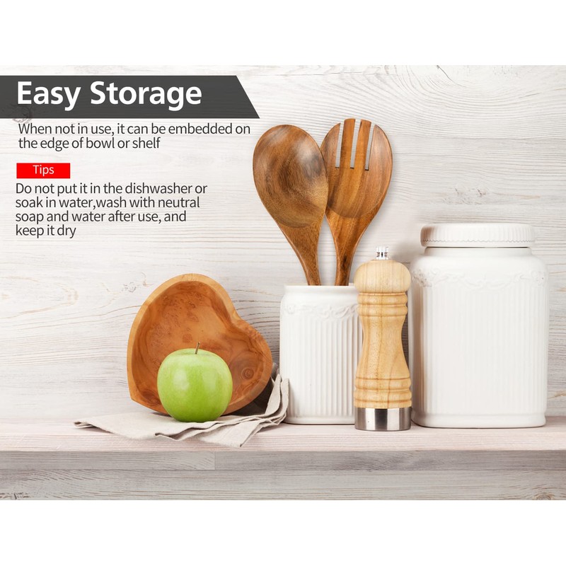 Salad Servers, Wood Salad Tongs, 10.2in Salad Spoon and Fork