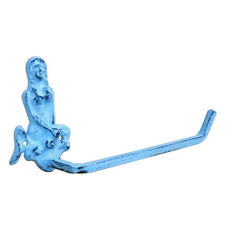 Hampton Nautical Dark Blue Whitewashed Cast Iron Mermaid Toilet Paper