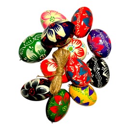 12 Wooden Easter Eggs Hand Painted with Hanger Handmade from Ukraine Flowers and Ornaments