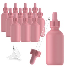 seafulee 2 oz Pink Coated Glass Dropper Bottles (60ML) with Glass Eye Dropper, UV Safe Bottles for Essential Oils and Aromatherapy (Pack of 12)