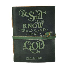 LEATHER VILLAGE Vintage Leather Journal with Psalm 46:10 Bible Verse–13''x8'' Embossed Prayer Study Journal for Women & Men – 200 Pages Handmade Cotton Deckle Edge Watercolor Paper - Green