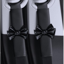 Dotesy 2PCS Cute Bow Leather Car Seat Belt Cover Pads, Seat Belt Shoulder Pads Seatbelt Cushion, Car Seat Strap Pads, Seatbelt Covers for Women (Black)