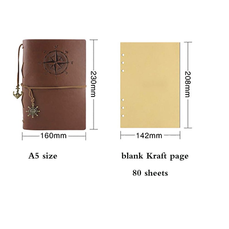 A5 Vintage Leather Notebook Travel Journal Diary Refillable Binder Notebook
