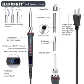 Solder Iron, 200W 110V Soldering Iron Digital Soldering Kit for Soldering, 6-in-1 Solder Iron Kit Welding Tool, Adjustable Temperature from 180 to 480℃, 3 solder tips, Solder wire, Solder Iron Stand