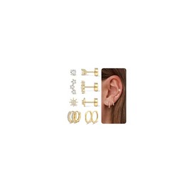 AVYRING 5 Paar Gold Ohrringe für Damen, Chirurgenstahl Tragus Creolen Set, Kleine Creolen & Stecker für Knorpel, Tragus, Flachstift-Ohrringe für Frauen